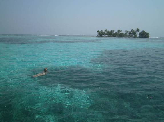 Nadando nas belíssimas águas da grande barreira de corais de Belize